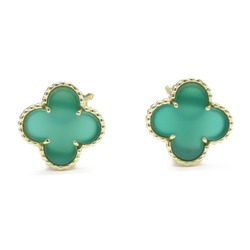 Van Cleef & Arpels Alhambra Green Agate Earrings, K18 (yellow gold), Agate, Women's,