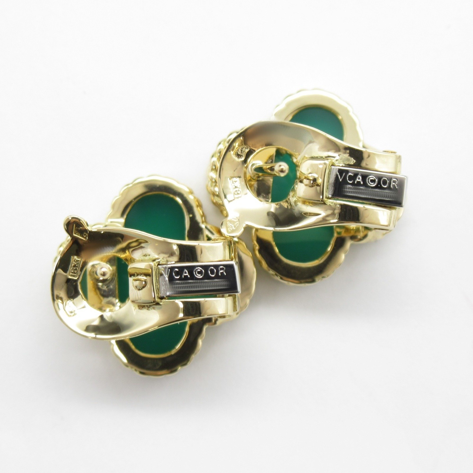 Van Cleef & Arpels Alhambra Green Agate Earrings, K18 (yellow gold), Agate, Women's,