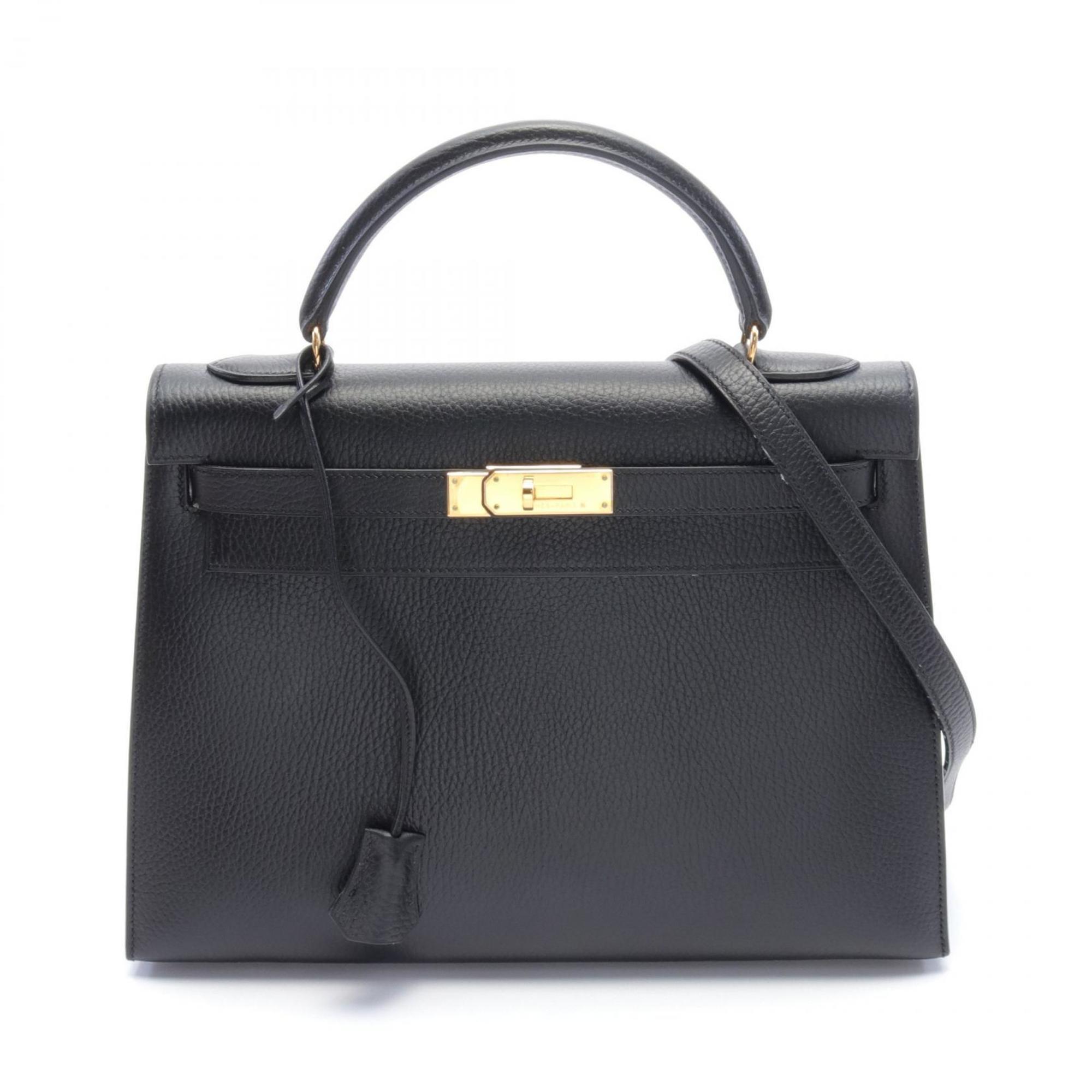 Hermes Kelly 32 Handbag Bag Cushvel Women's Black