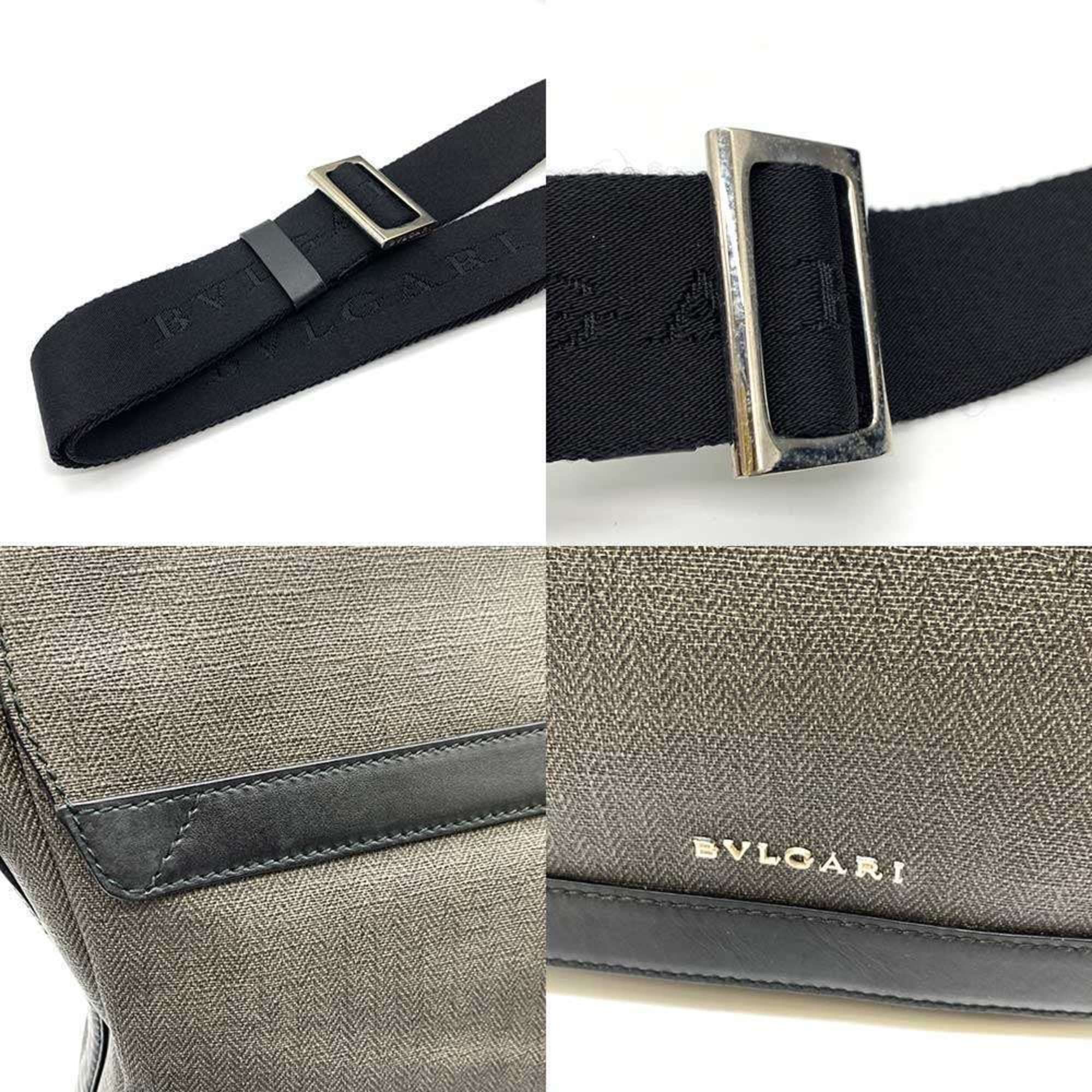 BVLGARI Bag Weekend Shoulder Grey x Black Men's Leather 32455