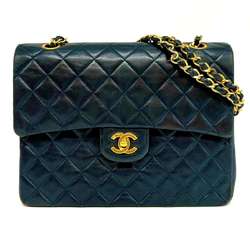 Chanel Chain Shoulder Bag 25 Lambskin Double Flap Navy Cross Stitch CHANEL