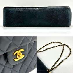 Chanel Chain Shoulder Bag 25 Lambskin Double Flap Navy Cross Stitch CHANEL