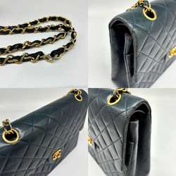 Chanel Chain Shoulder Bag 25 Lambskin Double Flap Navy Cross Stitch CHANEL