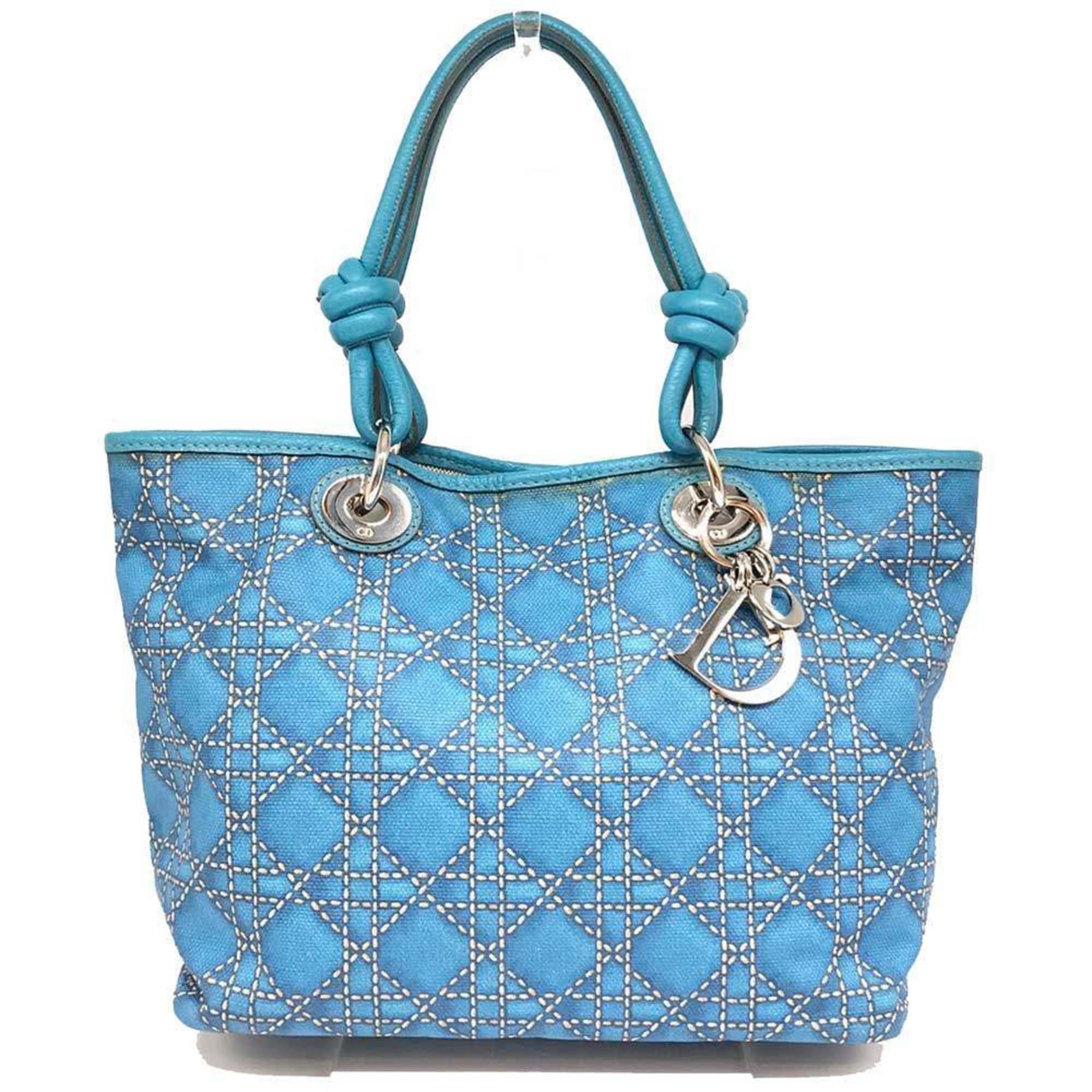 Christian Dior Dior Lady Pana Tote Bag Blue Leather Cannage DIOR