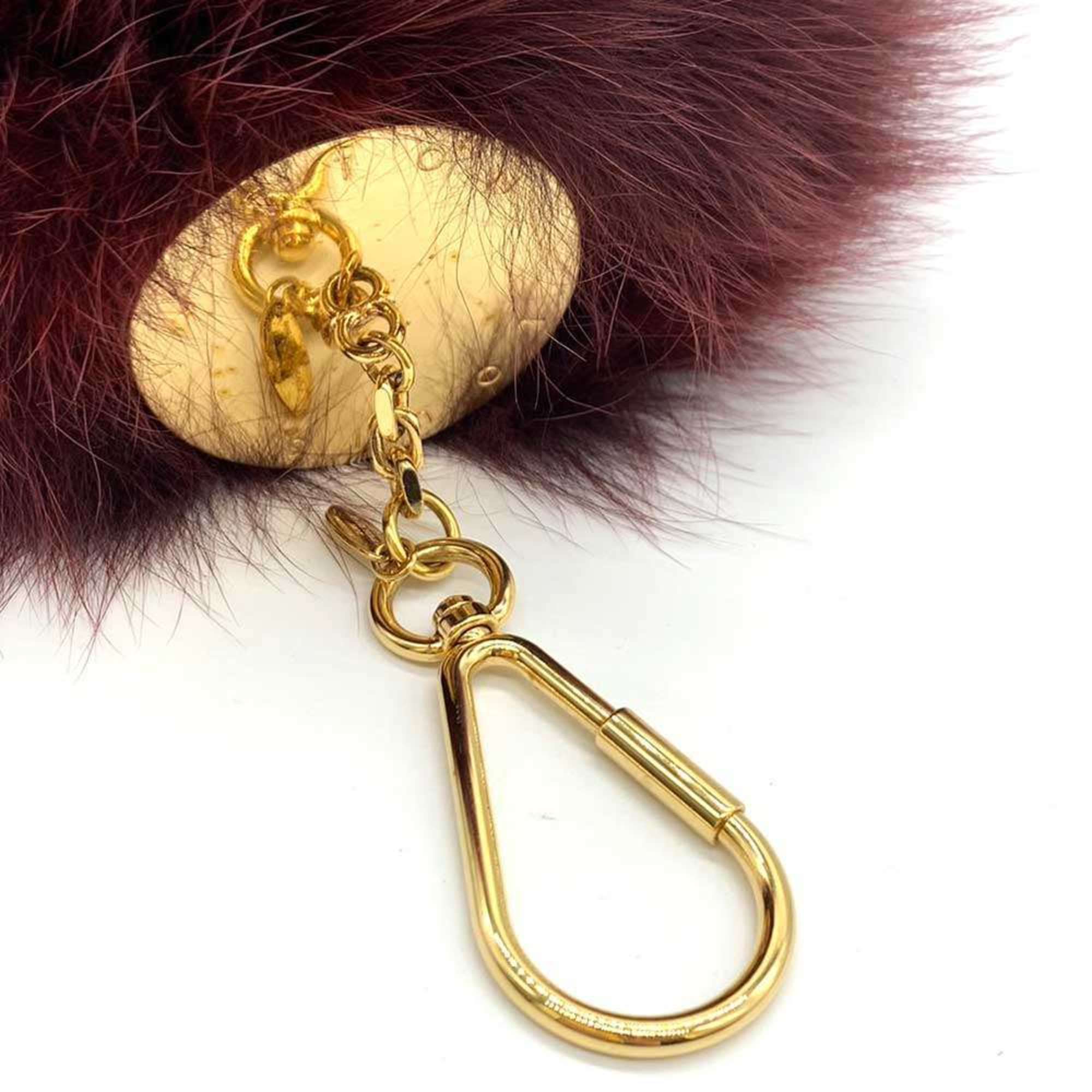 Louis Vuitton Accessories Fuzzy V Bag Charm Amaranth Reddish Brown Keychain Women's Men's Fox Fur M67370 LOUISVUITTON