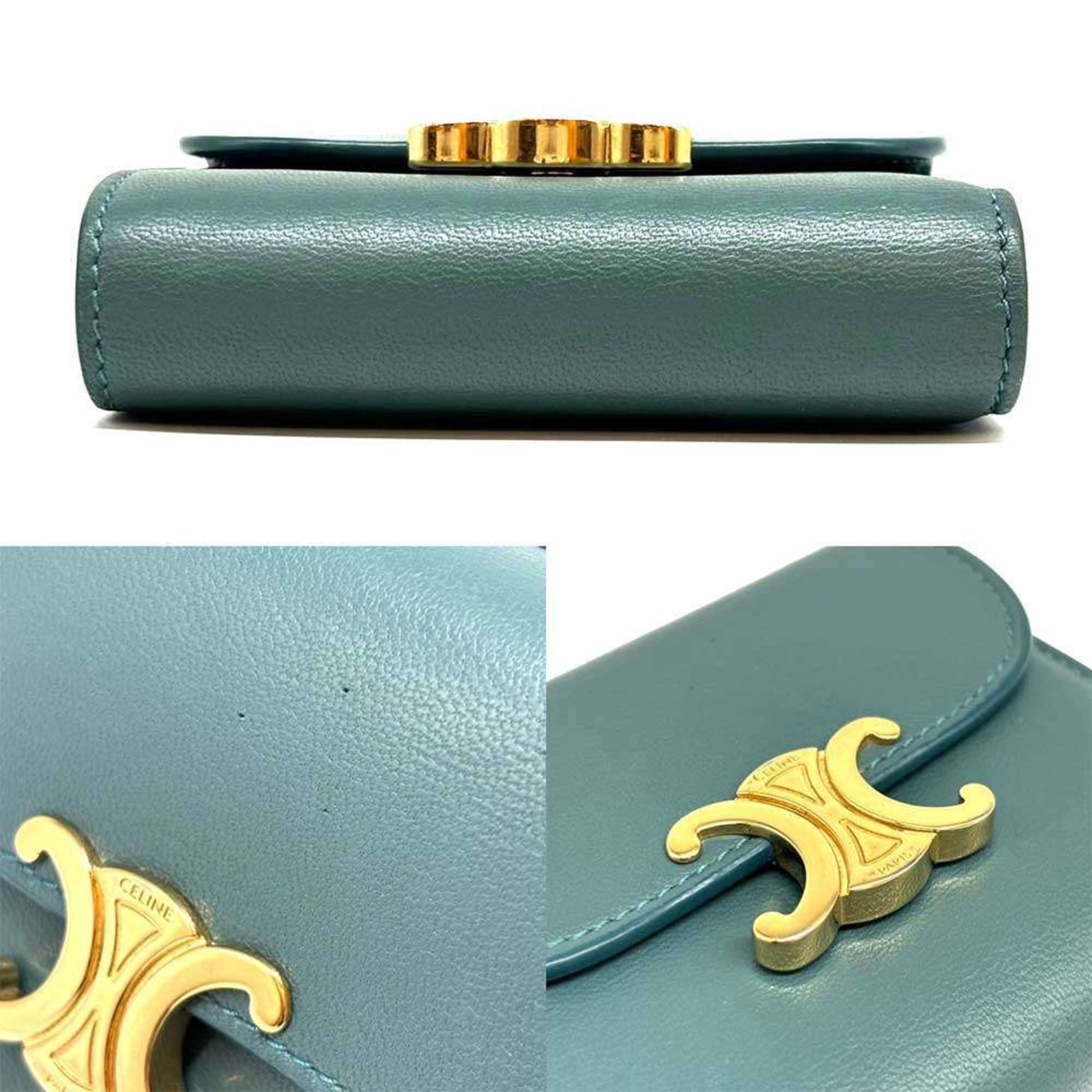 Celine Triomphe Small Flap Wallet Bi-fold Green Leather 10D783DPV CELINE