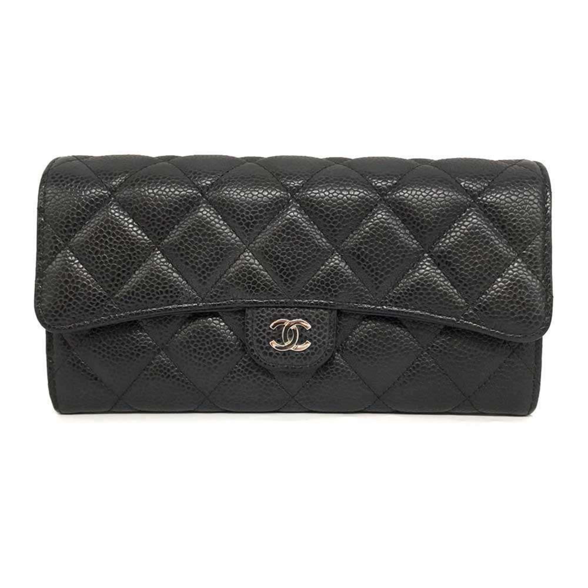 Chanel 3-cha240912-2 Women's Caviar Leather Coin Purse/coin Case Black