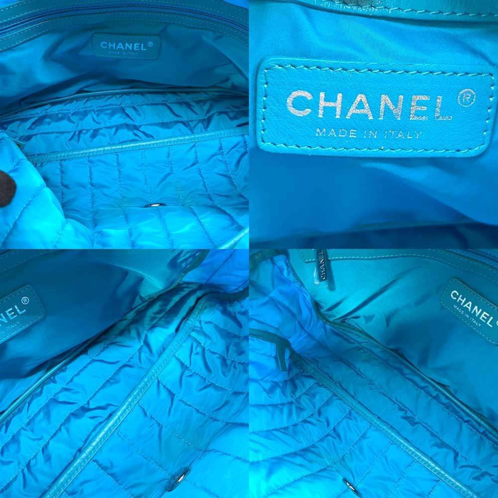 Chanel Bag Mademoiselle Chain Shoulder 30 Blue Double Horizontal Women's Nylon CHANEL