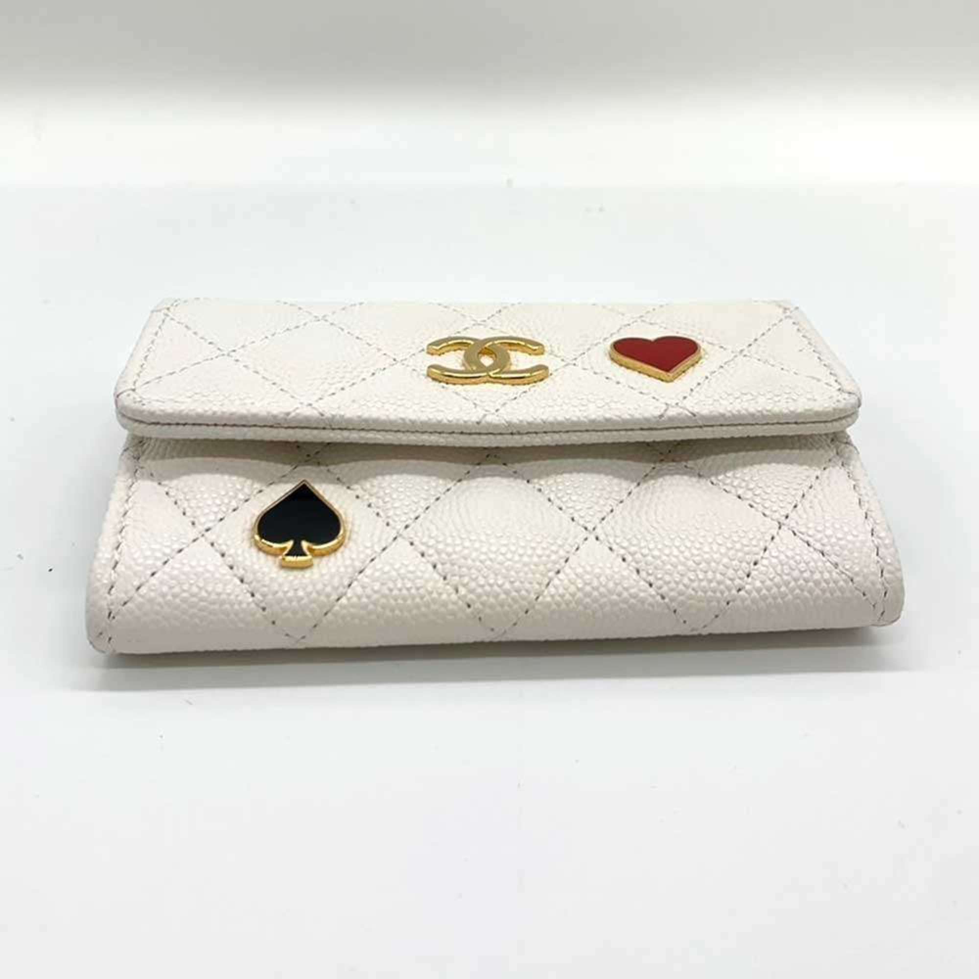 Chanel Accessories Matelasse Playing Cards Business Card Holder/Card Case Holder White Black x Red Spade Heart Women's Caviar Skin Leather AP3083 CHANEL