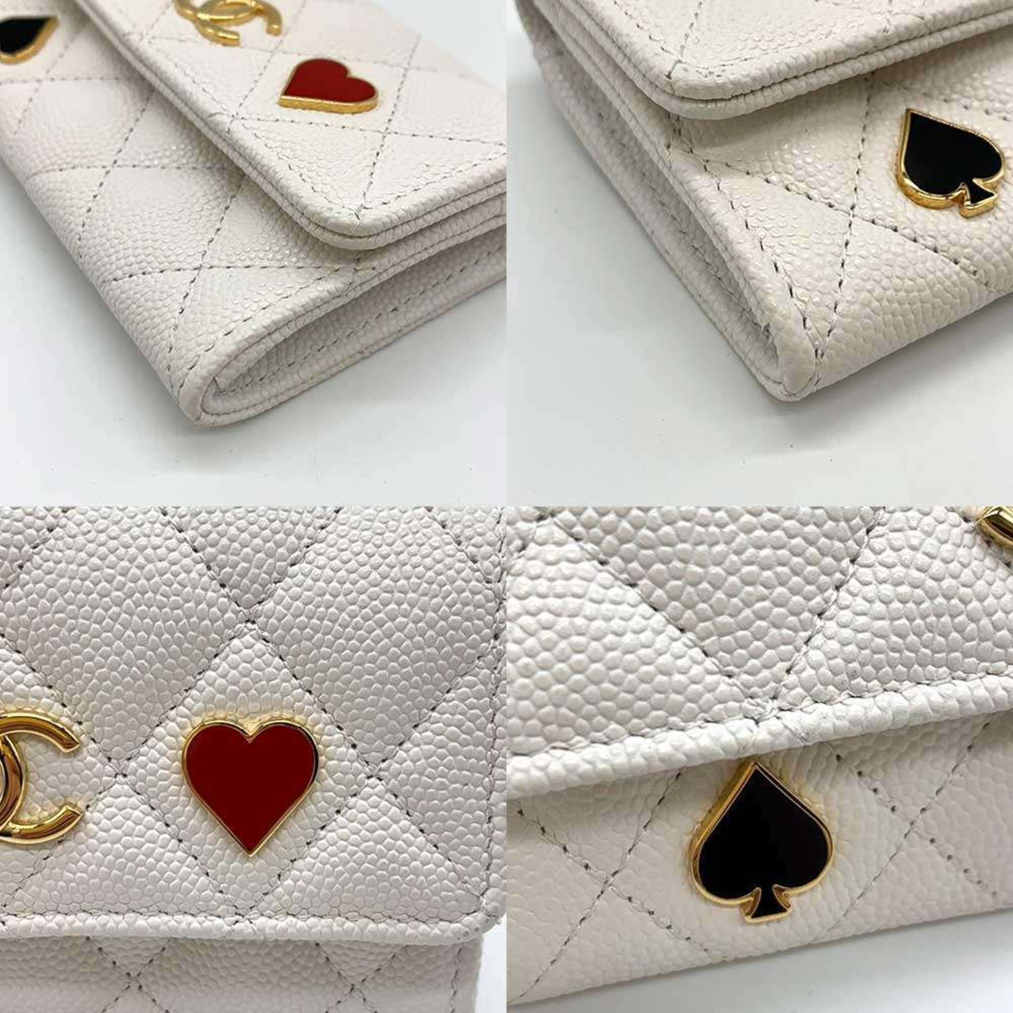 Chanel Accessories Matelasse Playing Cards Business Card Holder/Card Case Holder White Black x Red Spade Heart Women's Caviar Skin Leather AP3083 CHANEL