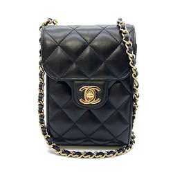 Chanel Bag Classic Matelasse Chain Shoulder Black Champagne Pochette Women's Lambskin Leather CHANEL