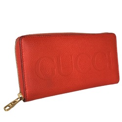 GUCCI Embossed Round Zip Long Wallet for Men, Leather, Orange, 656691 525040