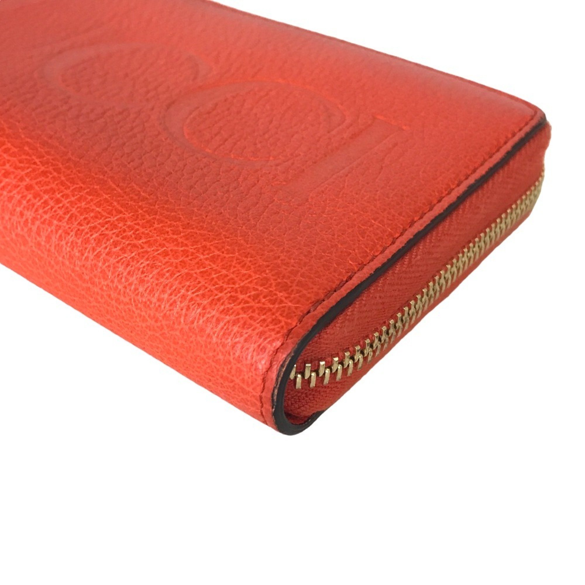 GUCCI Embossed Round Zip Long Wallet for Men, Leather, Orange, 656691 525040