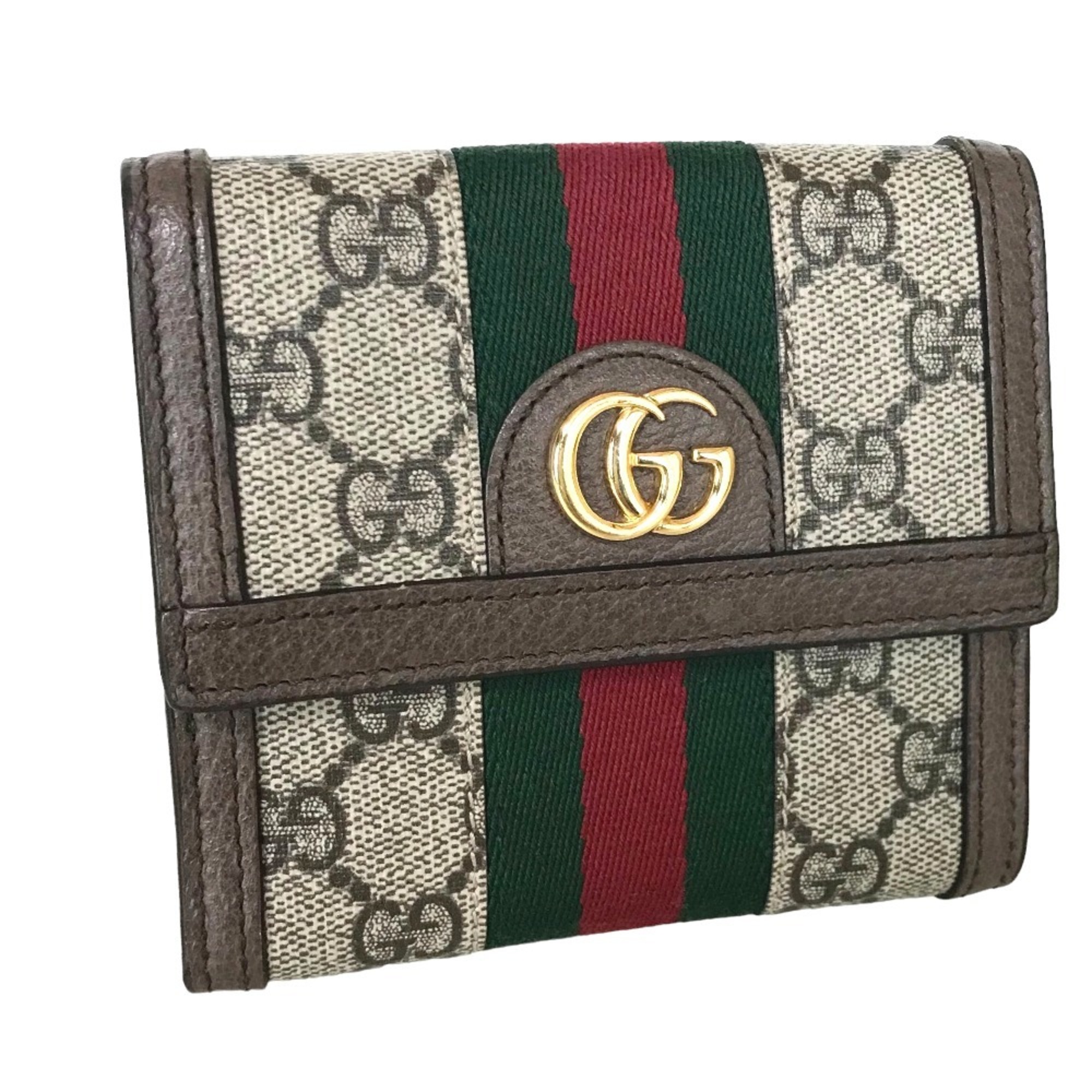 GUCCI Ophidia Sherry Line Tri-fold Wallet for Women GG Supreme Canvas Beige Brown 523173 2149