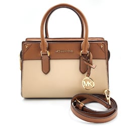 Michael Kors Shoulder Bag 35H1G9MS2T Brown Beige Leather Metal Handbag Women's