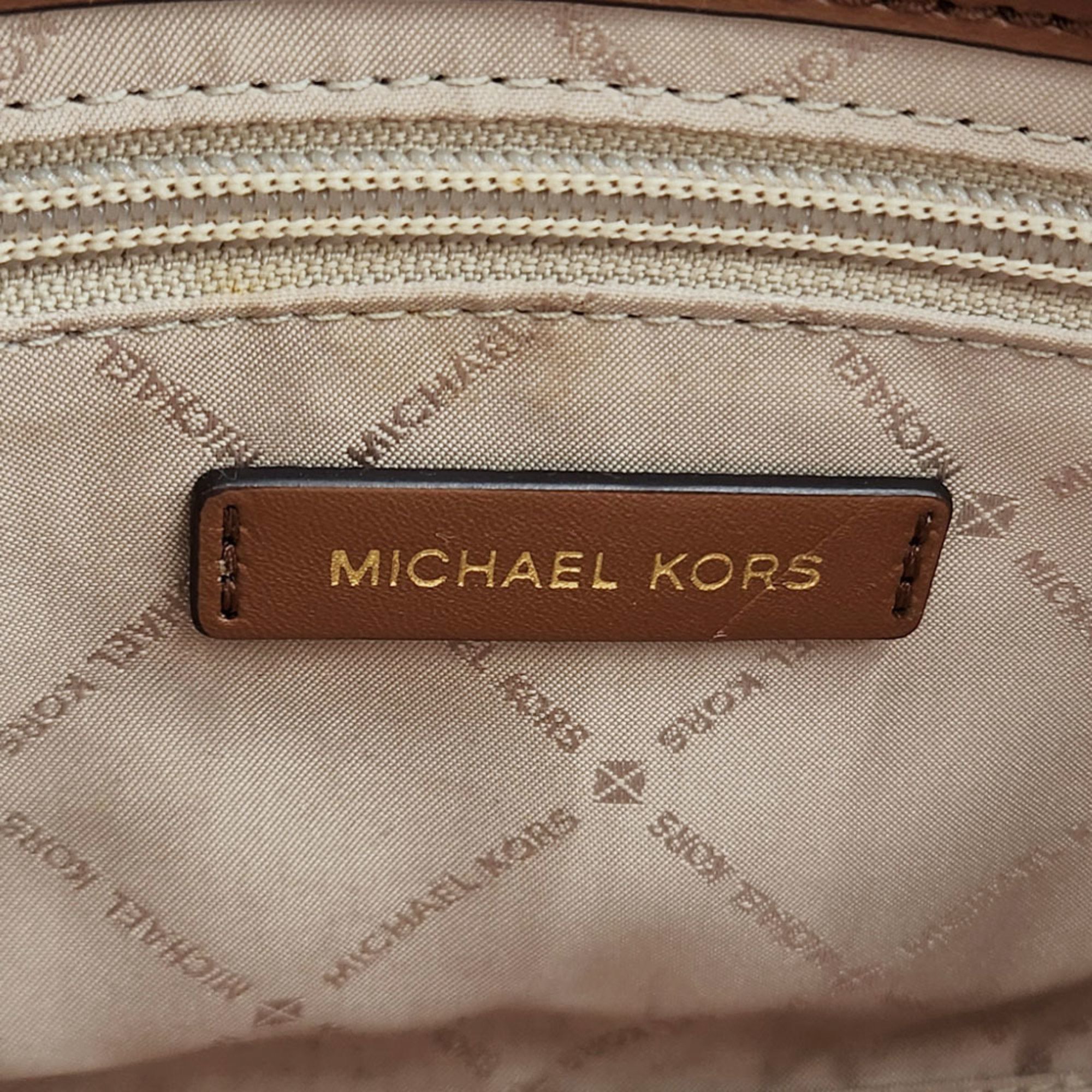 Michael Kors Shoulder Bag 35H1G9MS2T Brown Beige Leather Metal Handbag Women's