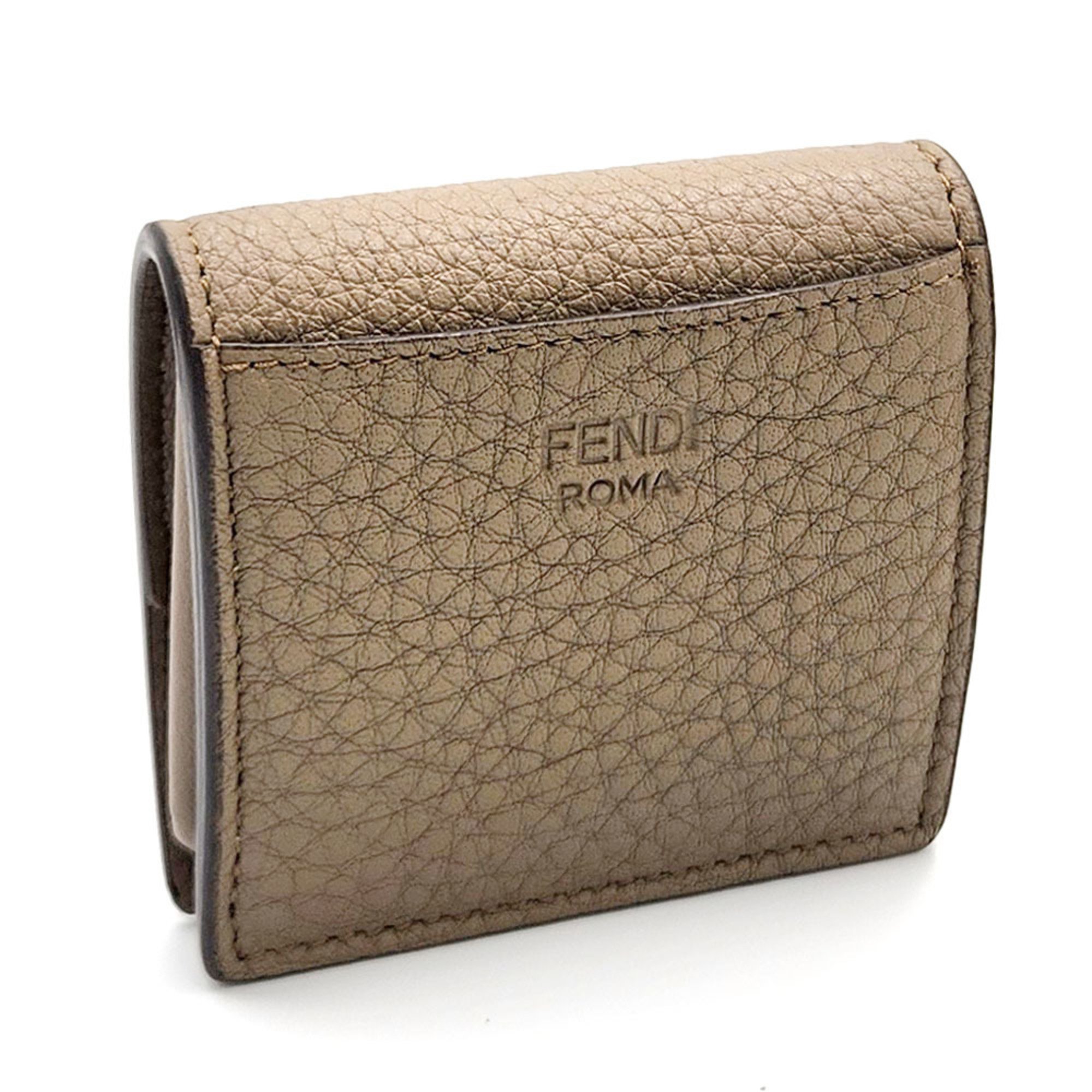 FENDI Peekaboo Wallet/Coin Case 8M0453 Greige Leather Coin Purse Turn Lock Women's Men's