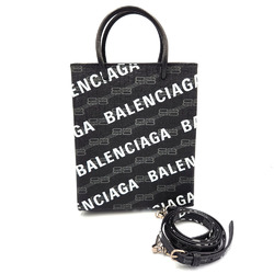 BALENCIAGA Large Bag 693805 Black Coated Canvas Handbag Shoulder BB Monogram Women's