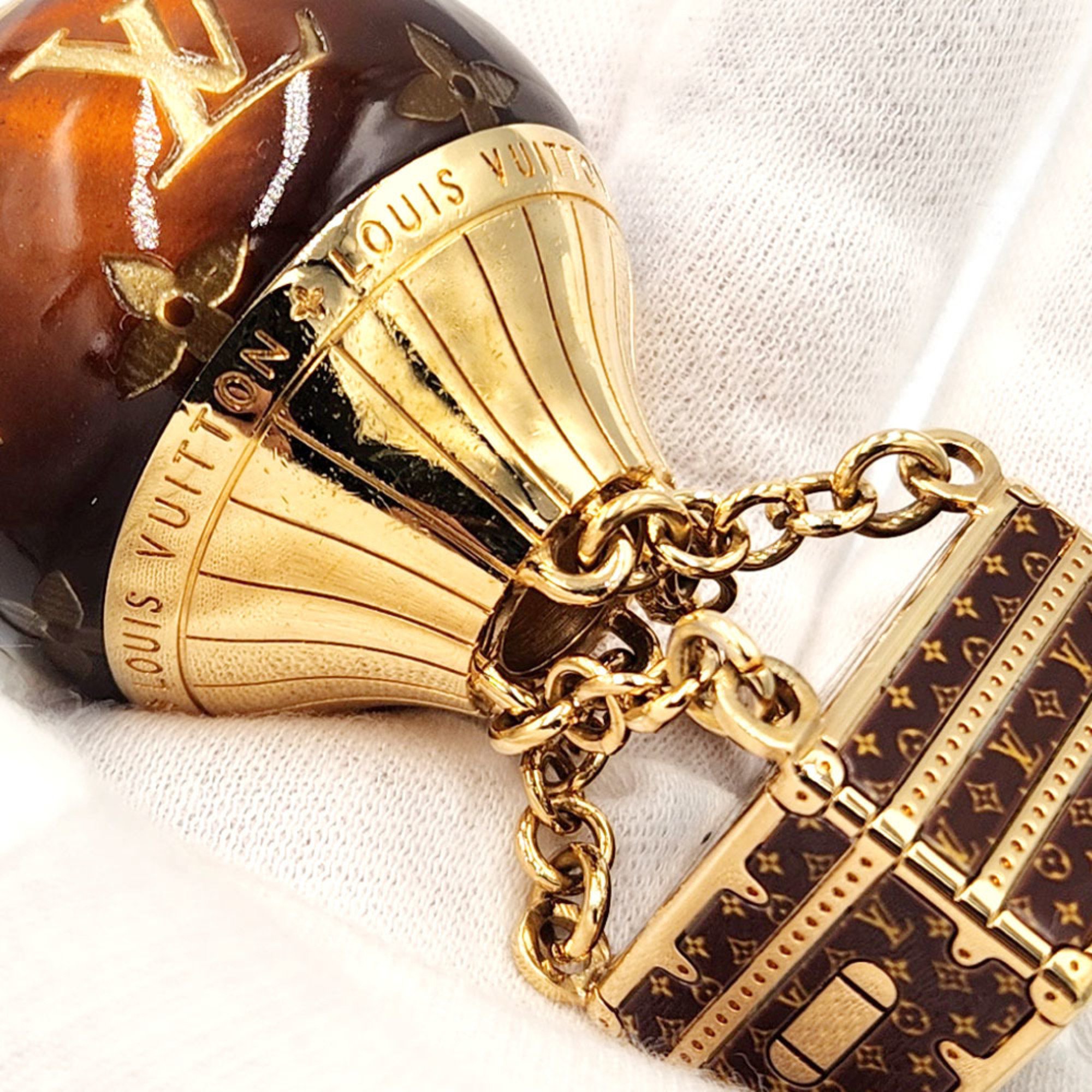 Louis Vuitton LOUISVUITTON Bijoux Sac Montgolfier M66370 Gold Brown Bag Charm Key Holder Ring Balloon Motif Trunk Women Men Unisex