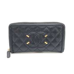 Chanel Wallet CC Filigree Long Round Black Coco Mark Women's Caviar Skin Leather A84449 CHANEL