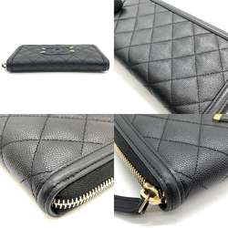 Chanel Wallet CC Filigree Long Round Black Coco Mark Women's Caviar Skin Leather A84449 CHANEL