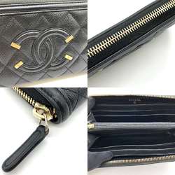 Chanel Wallet CC Filigree Long Round Black Coco Mark Women's Caviar Skin Leather A84449 CHANEL