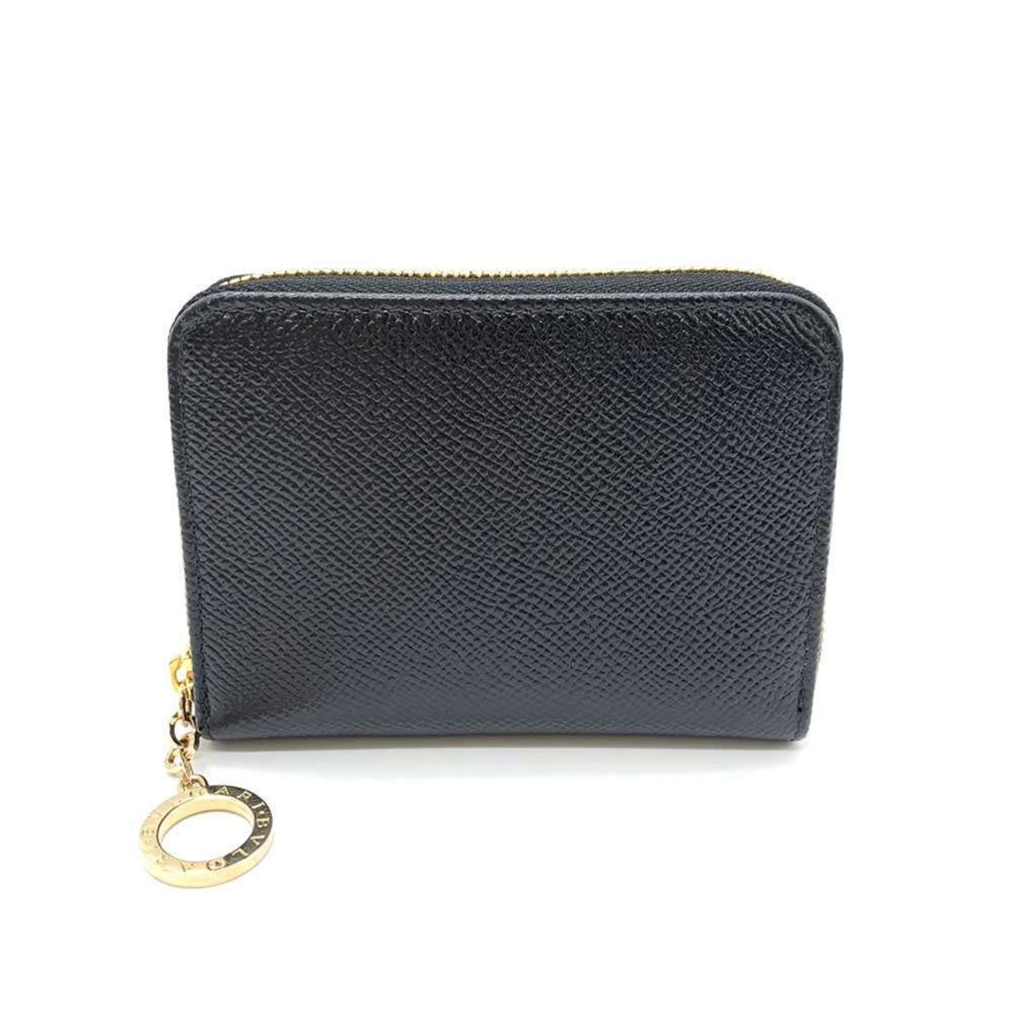 BVLGARI Wallet Wallet/Coin Case Black Coin Purse Square Round Women's Men's Leather