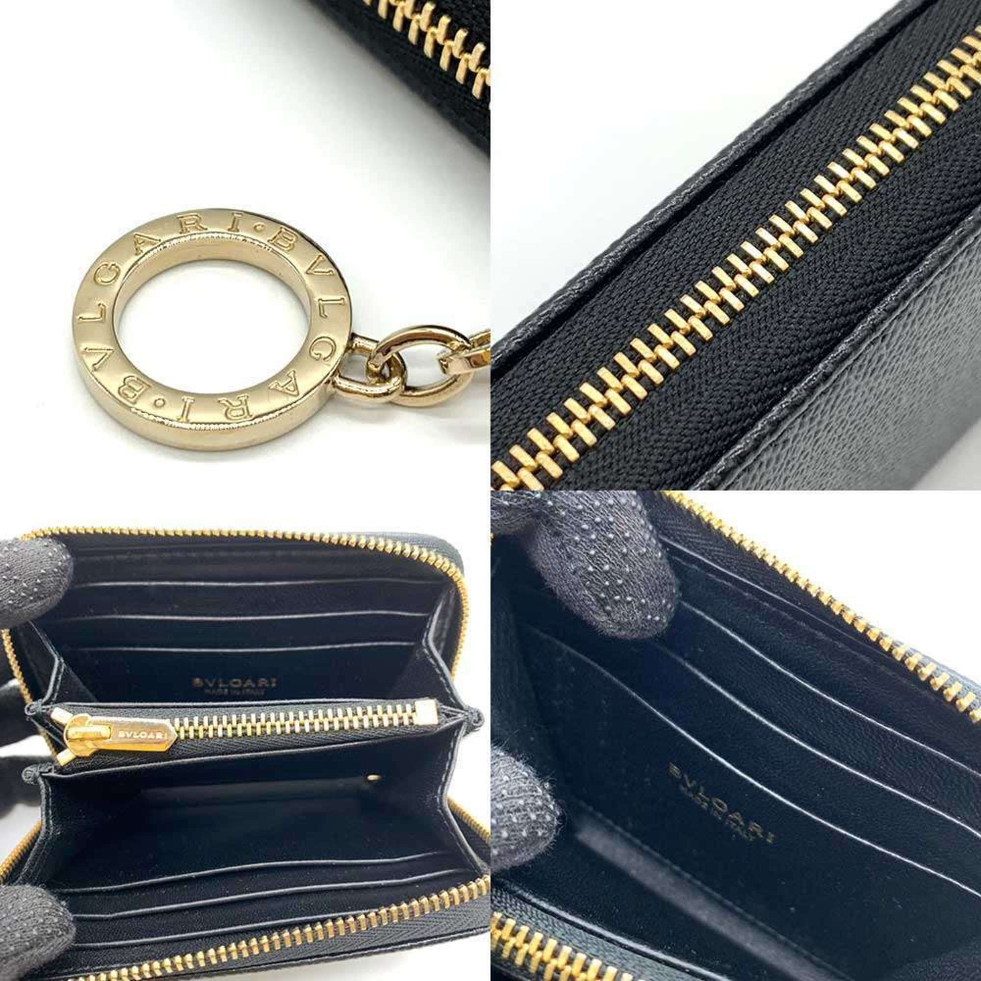 BVLGARI Wallet Wallet/Coin Case Black Coin Purse Square Round Women's Men's Leather