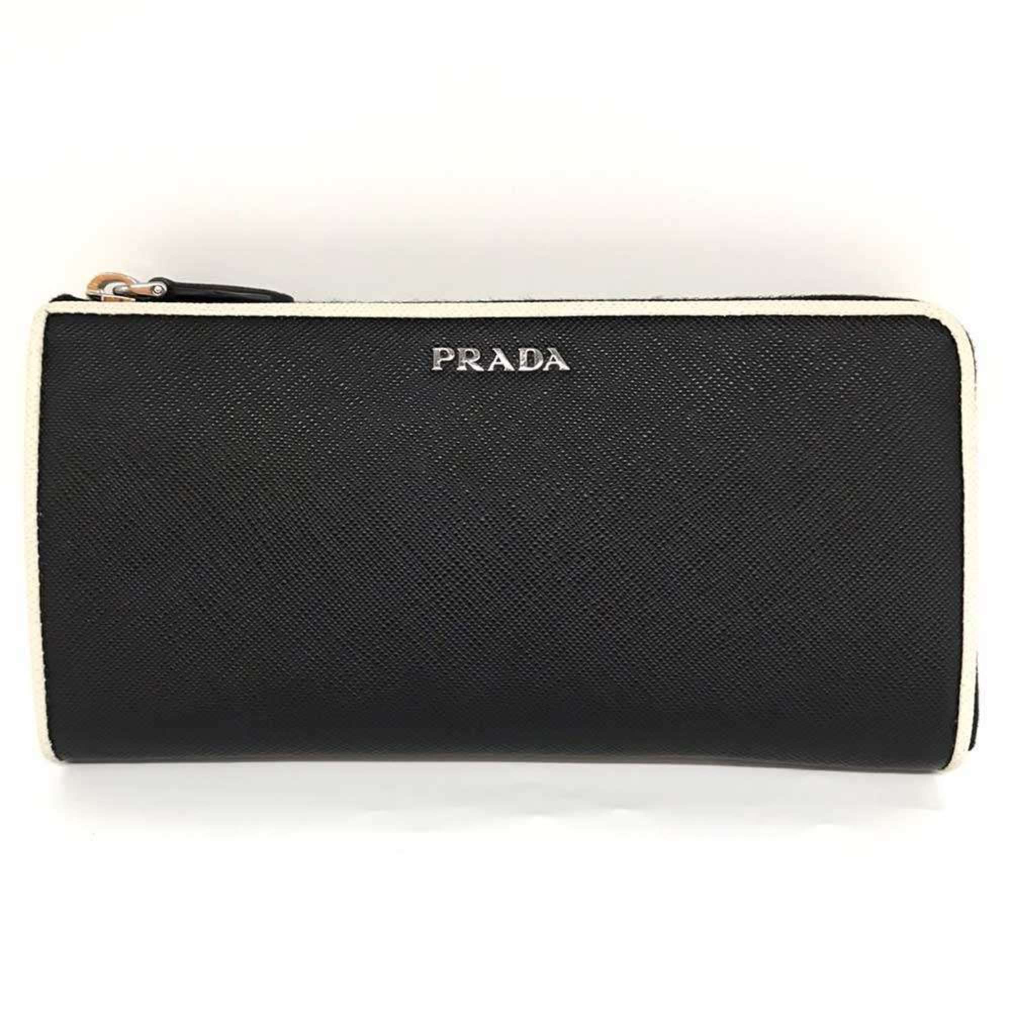 Prada Saffiano Leather Long Wallet L-Shaped Bicolor White Black 1ML183 PRADA