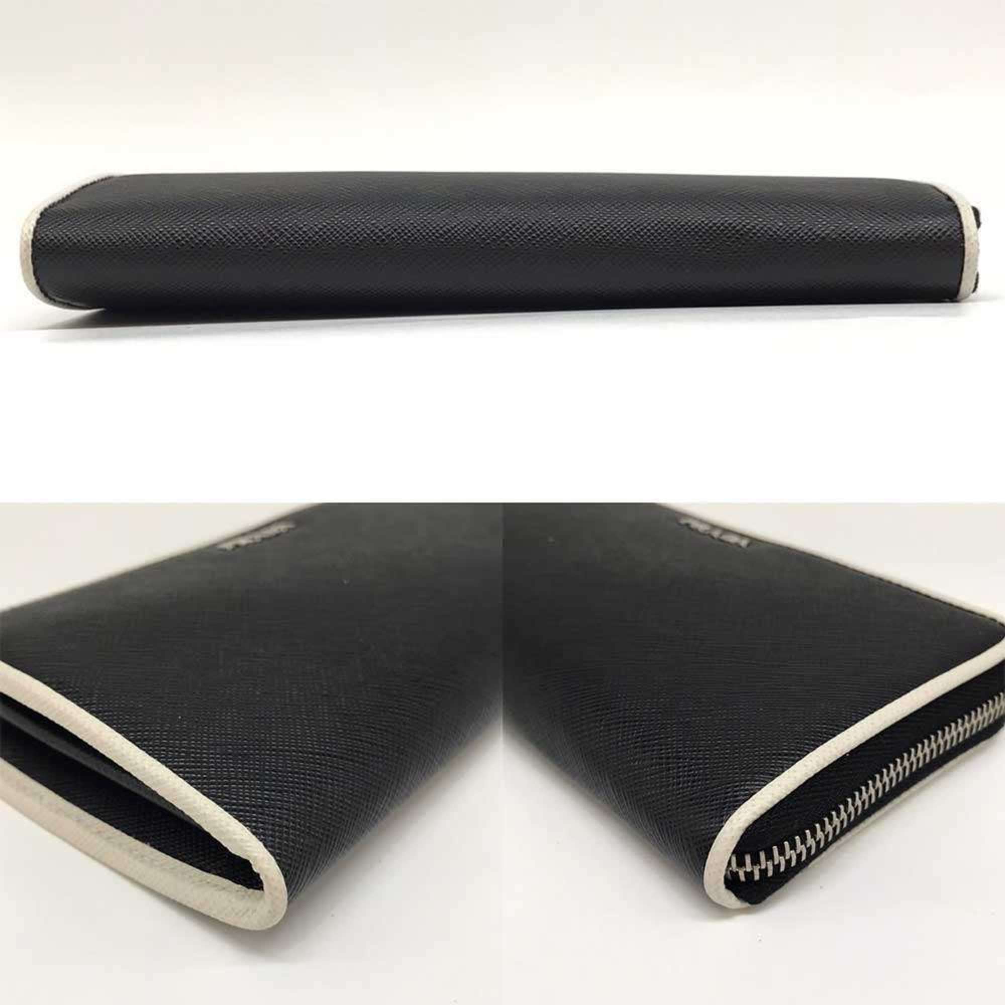 Prada Saffiano Leather Long Wallet L-Shaped Bicolor White Black 1ML183 PRADA