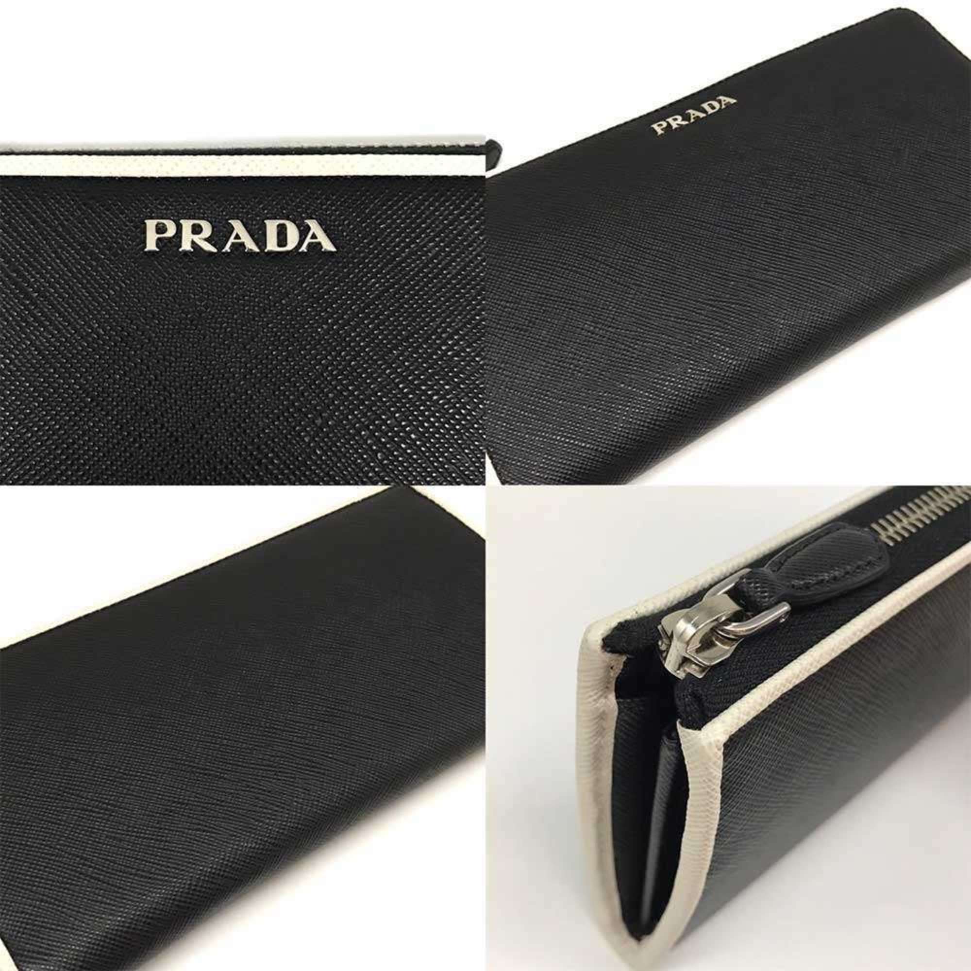 Prada Saffiano Leather Long Wallet L-Shaped Bicolor White Black 1ML183 PRADA