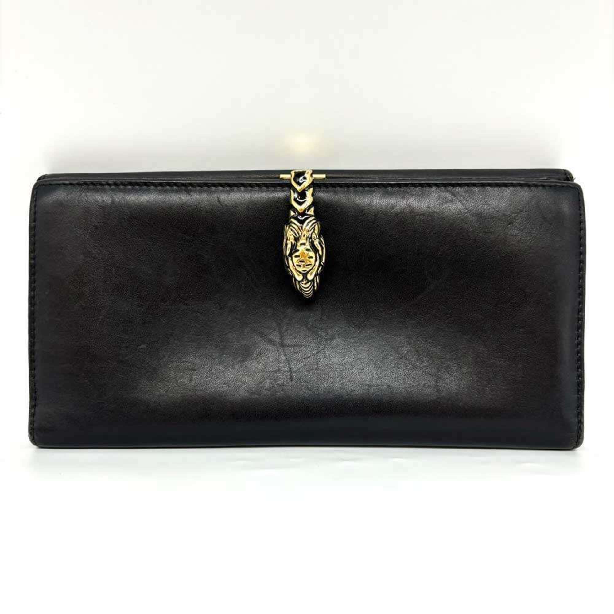 Gucci Tiger Head Clip Long Wallet Leather Black 035･2149･2190 GUCCI