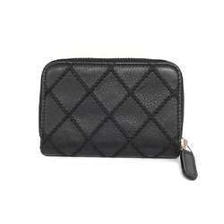 CHANEL Coin Purse Wild Stitch Black Leather Wallet/Coin Case Coco Mark