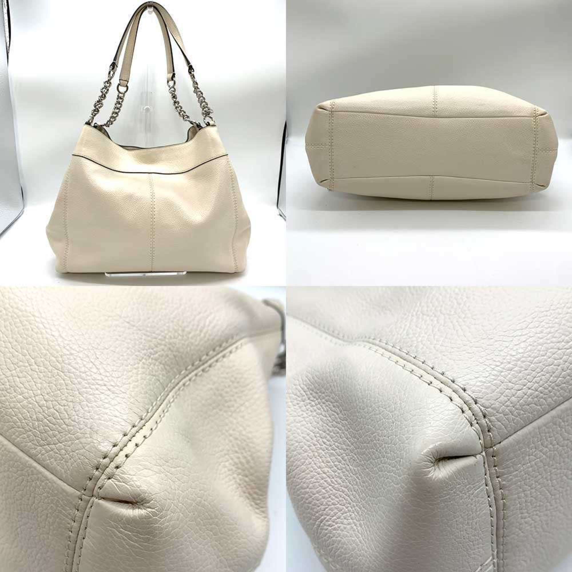 Coach Bag Chalk Floral Chain Tote White Print Studs Women's Leather COACH