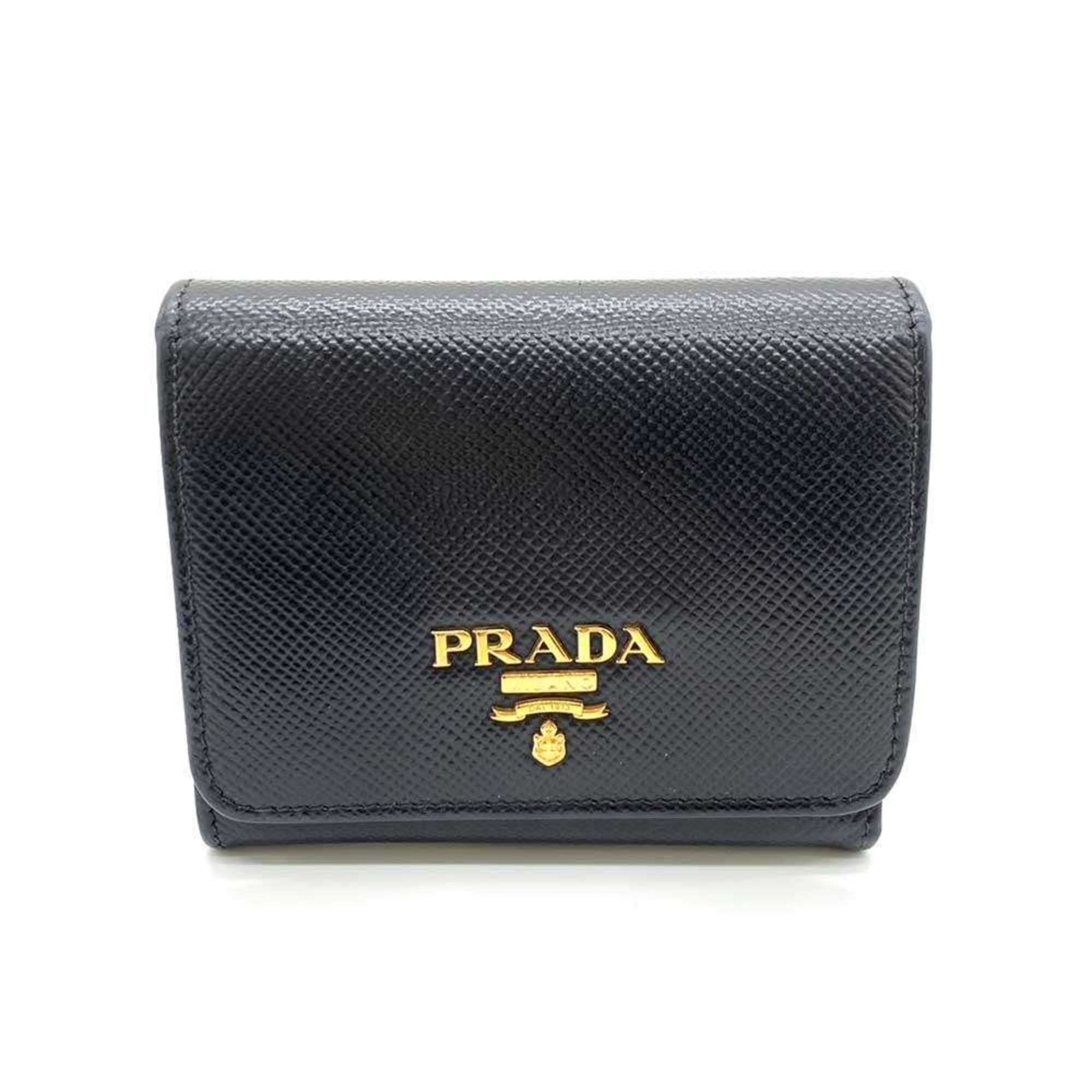 Prada Wallet Tri-fold Nero Black Compact Folding Women Men Saffiano Leather 1MH176 PRADA