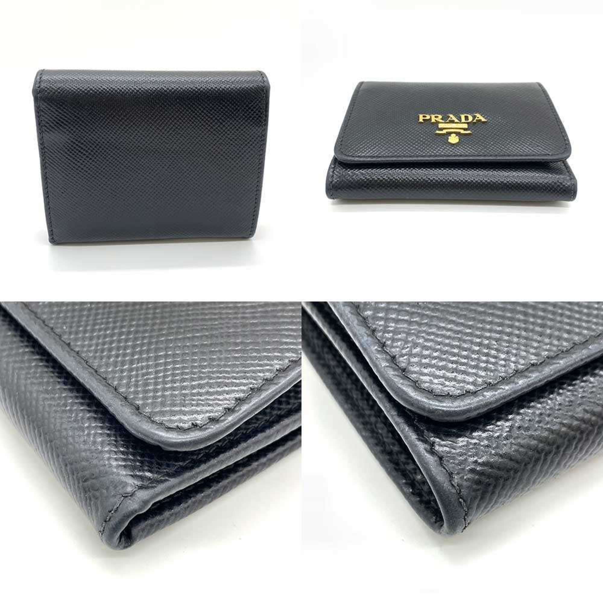 Prada Wallet Tri-fold Nero Black Compact Folding Women Men Saffiano Leather 1MH176 PRADA