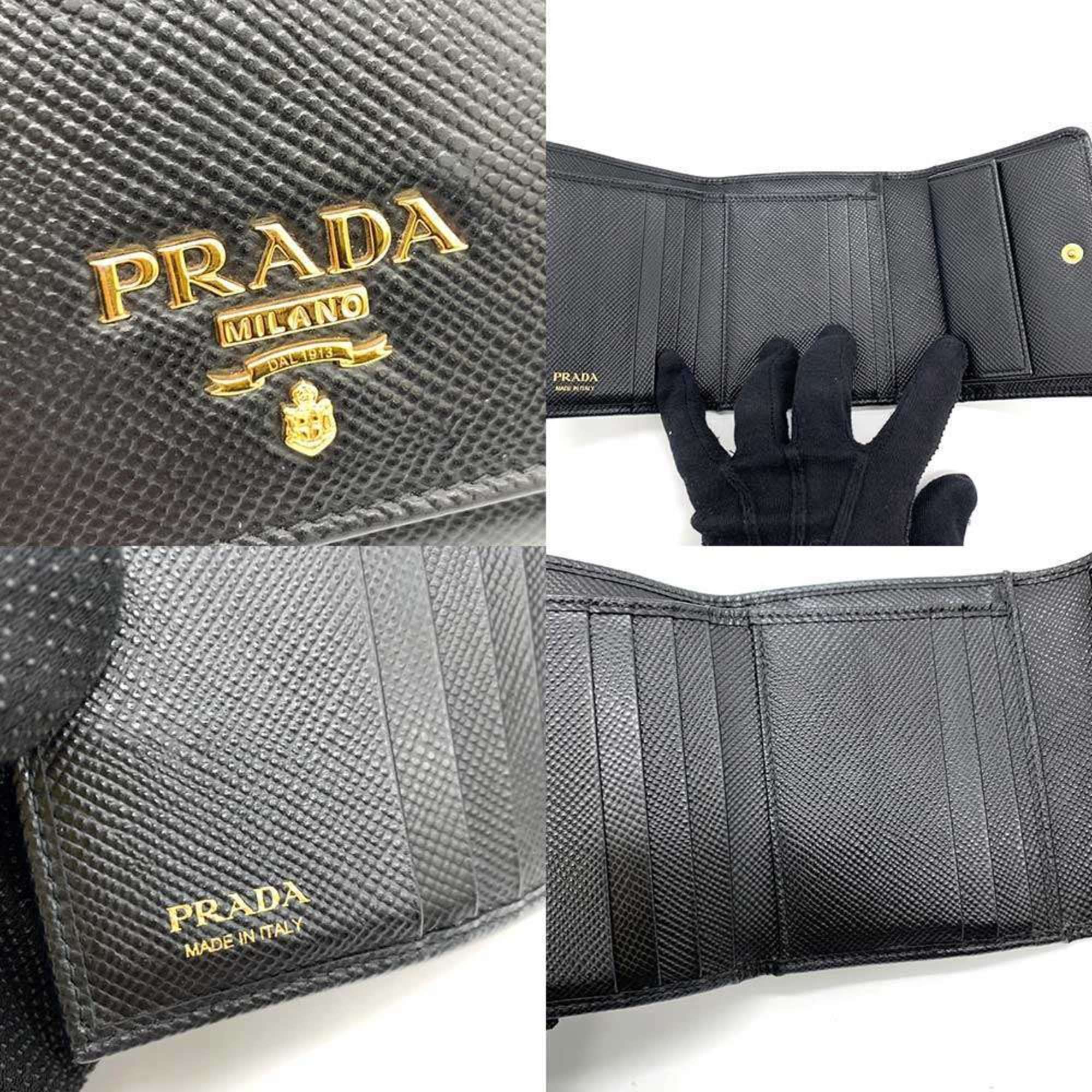 Prada Wallet Tri-fold Nero Black Compact Folding Women Men Saffiano Leather 1MH176 PRADA