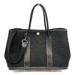 Hermes Garden TPM Handbag Shoulder Canvas x Leather Black □H Stamp HERMES