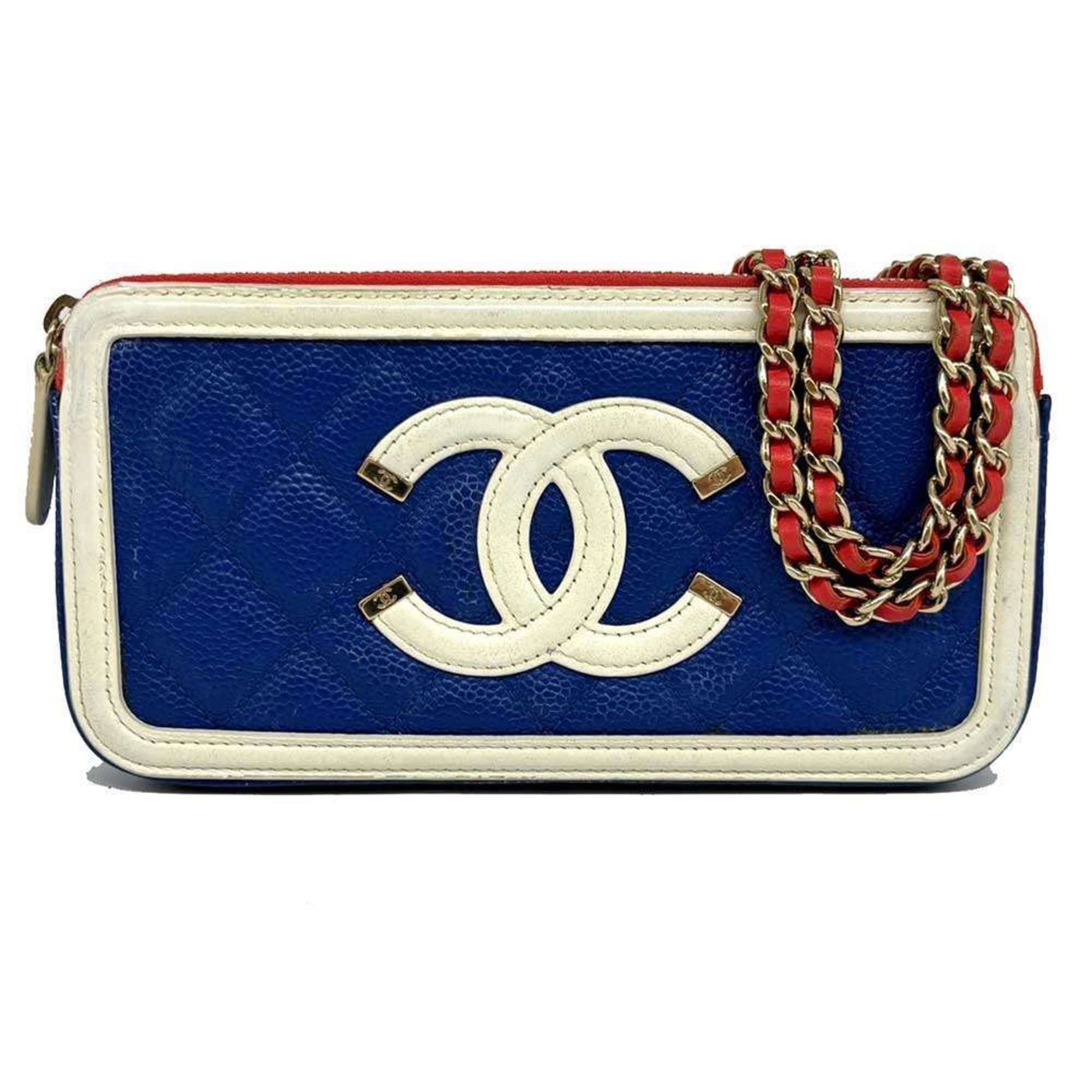 Chanel Matelasse Filigree Shoulder Bag Caviar Skin Multicolor Blue CHANEL