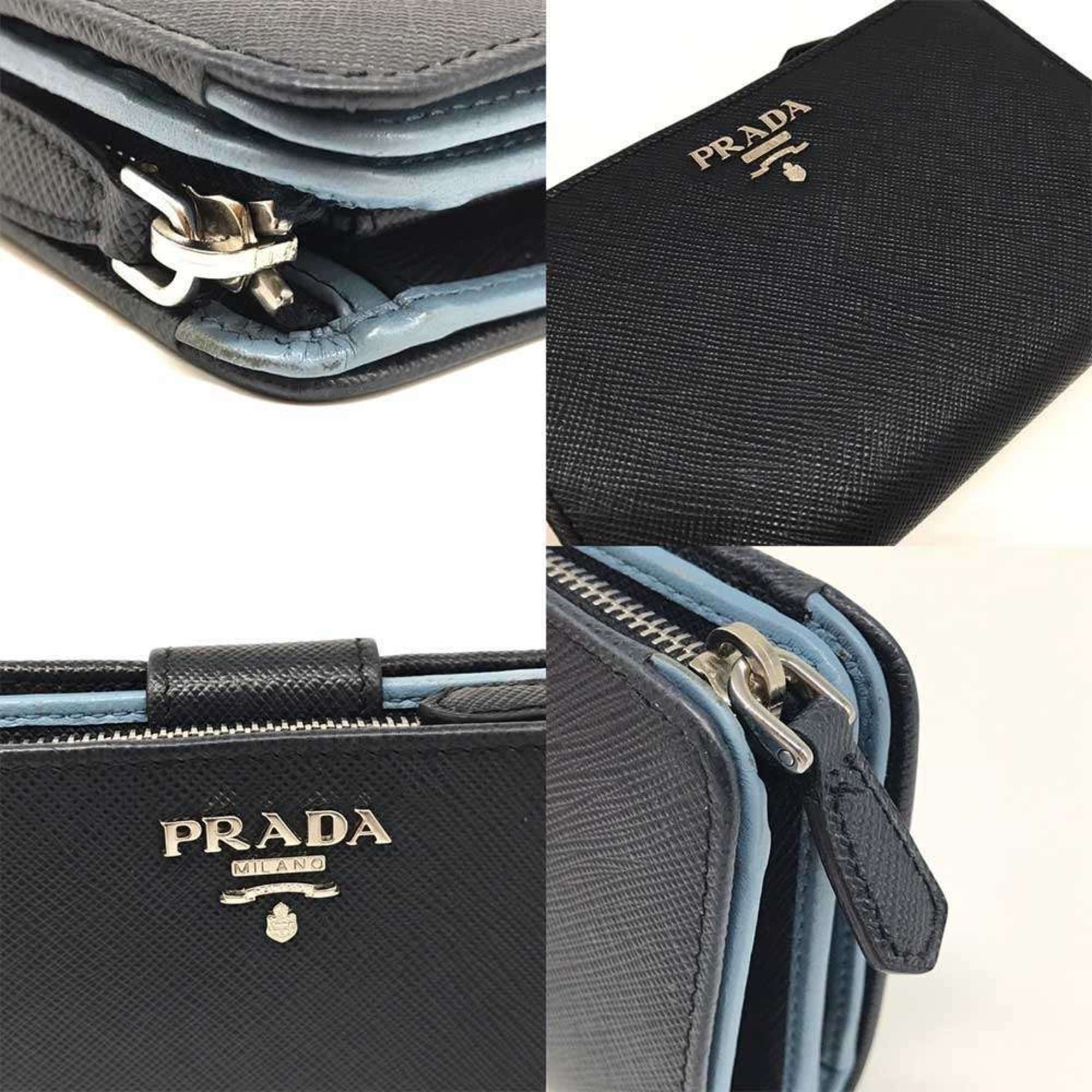 Prada Bi-fold Wallet Saffiano Leather Navy Blue 1ML225 PRADA