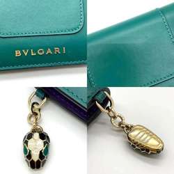 BVLGARI Accessories Serpenti Forever Business Card Holder/Card Case Green Bi-fold Square Snake Head Motif Women's Leather