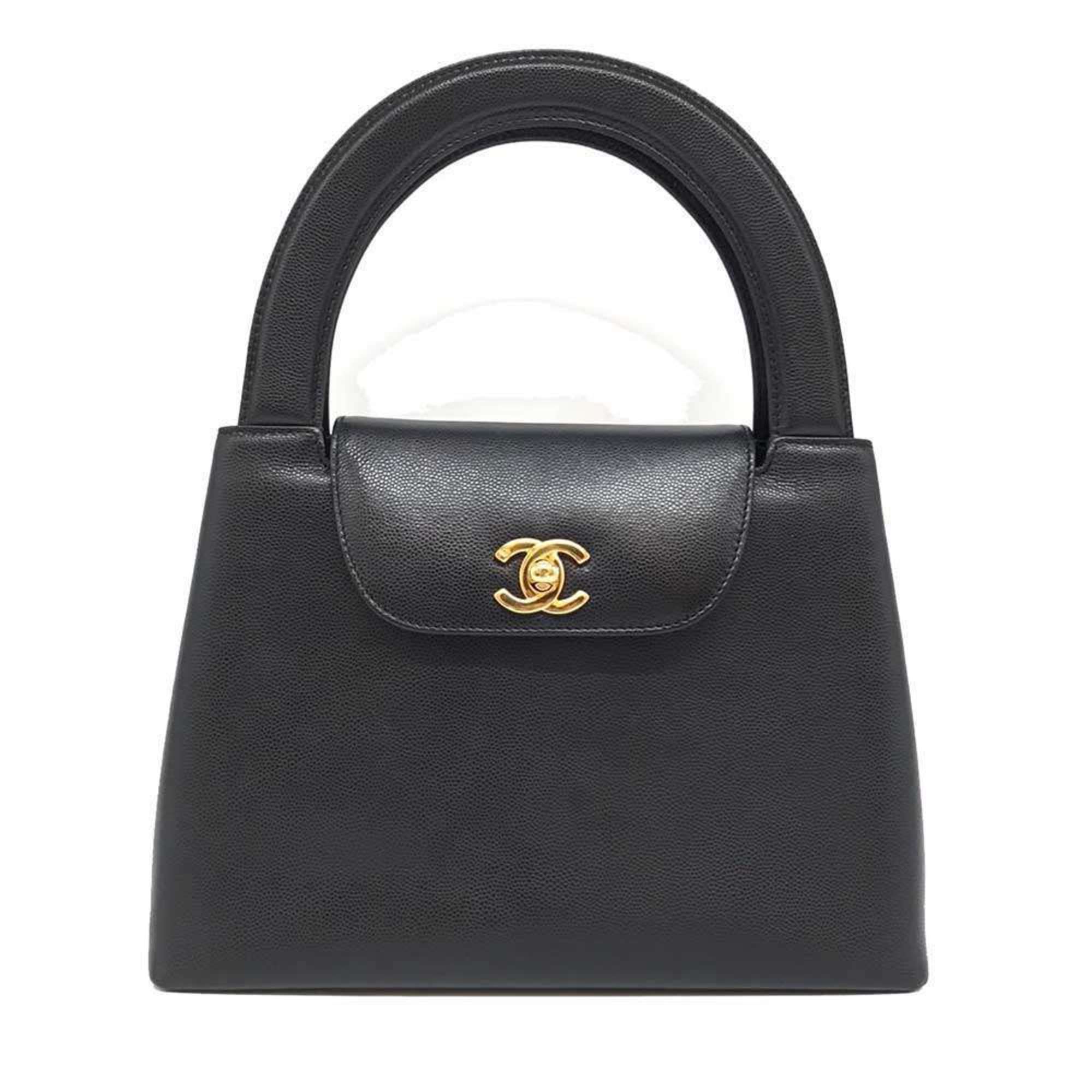 Chanel handbag caviar skin black gold coco mark flap 5th series CHANEL