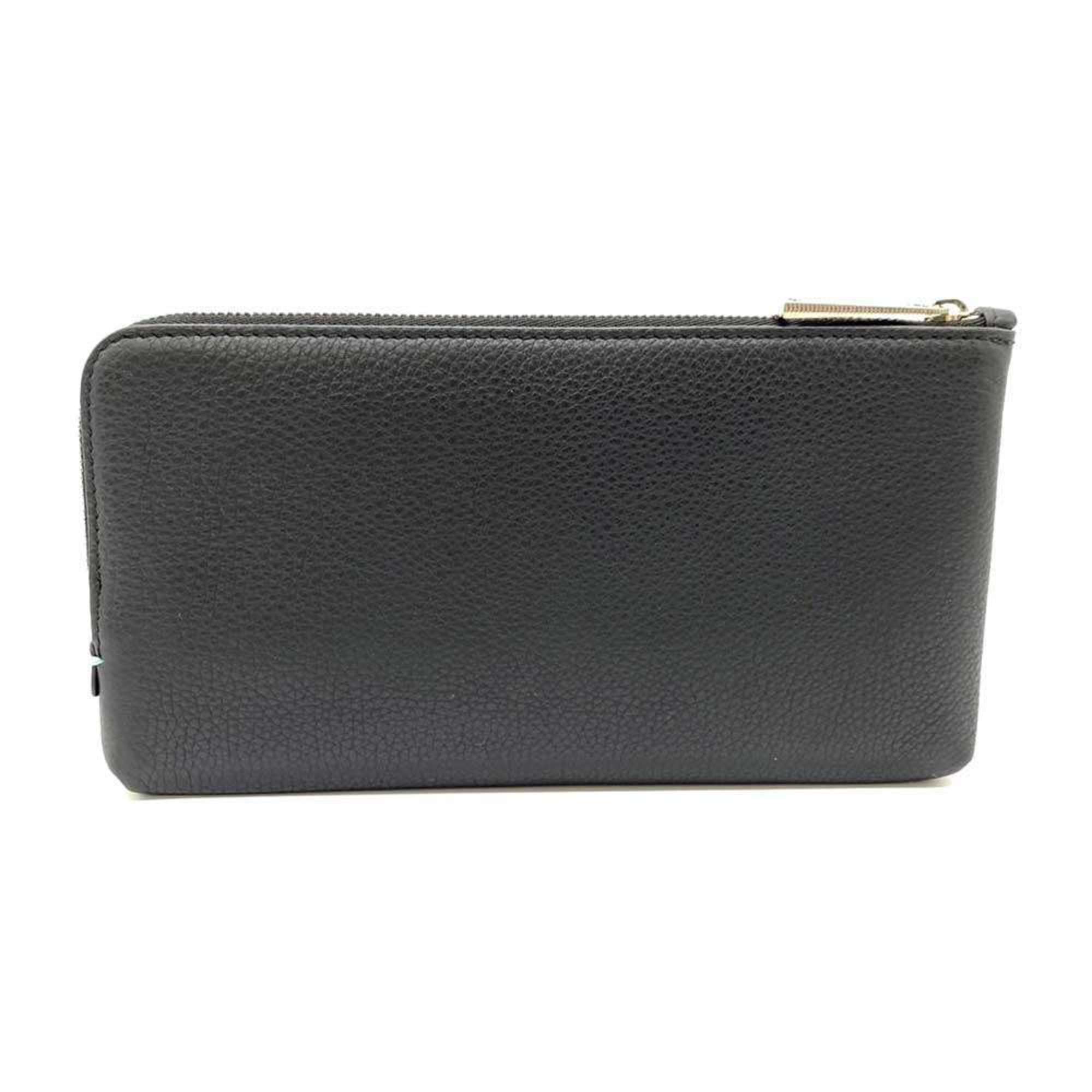 Tiffany Wallet L-shaped Long Black Zip Women Men Leather TIFFANY & Co.