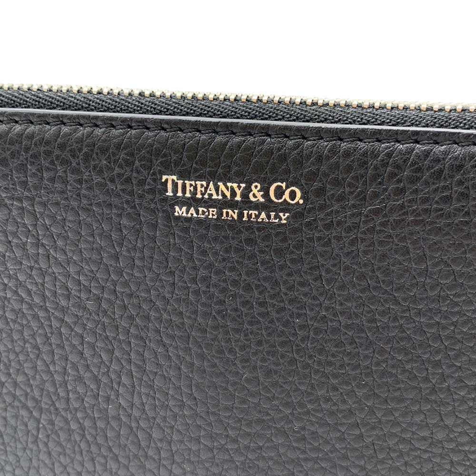 Tiffany Wallet L-shaped Long Black Zip Women Men Leather TIFFANY & Co.