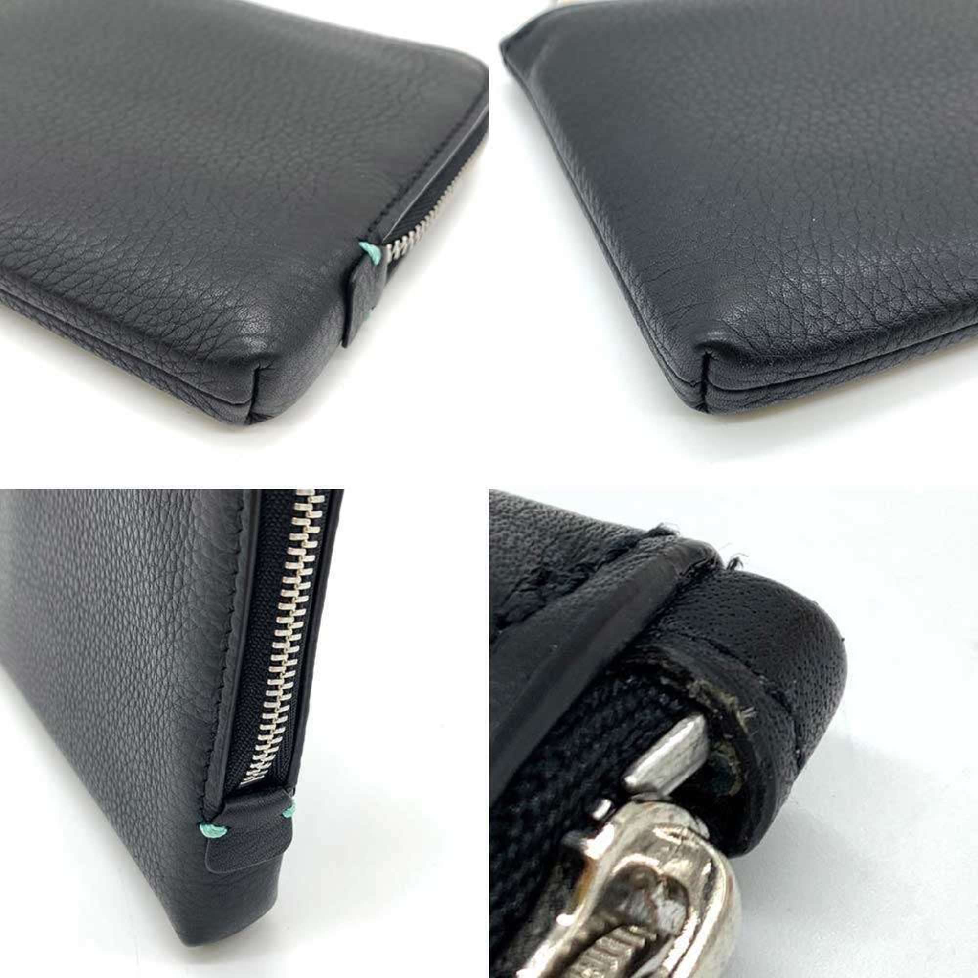 Tiffany Wallet L-shaped Long Black Zip Women Men Leather TIFFANY & Co.