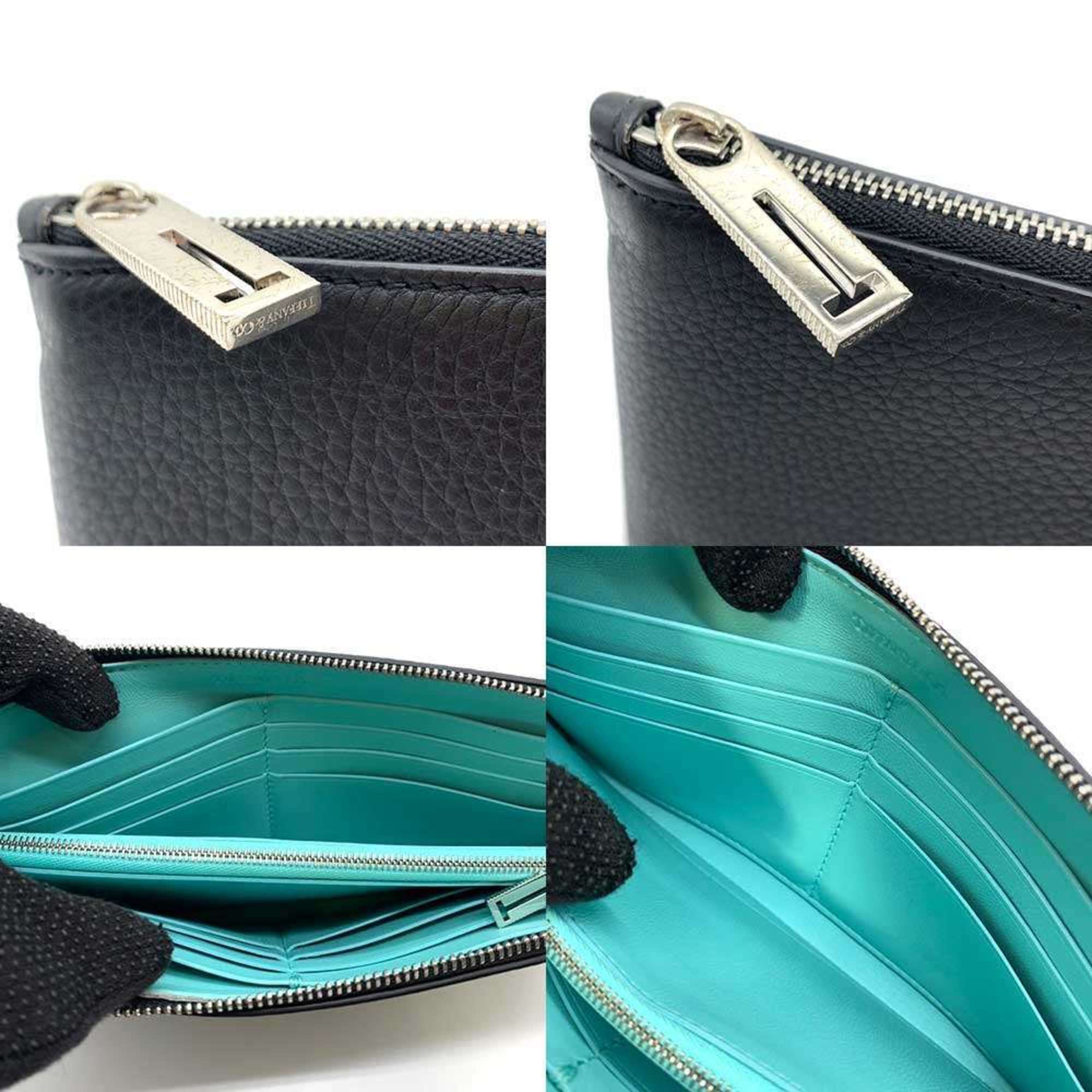 Tiffany Wallet L-shaped Long Black Zip Women Men Leather TIFFANY & Co.