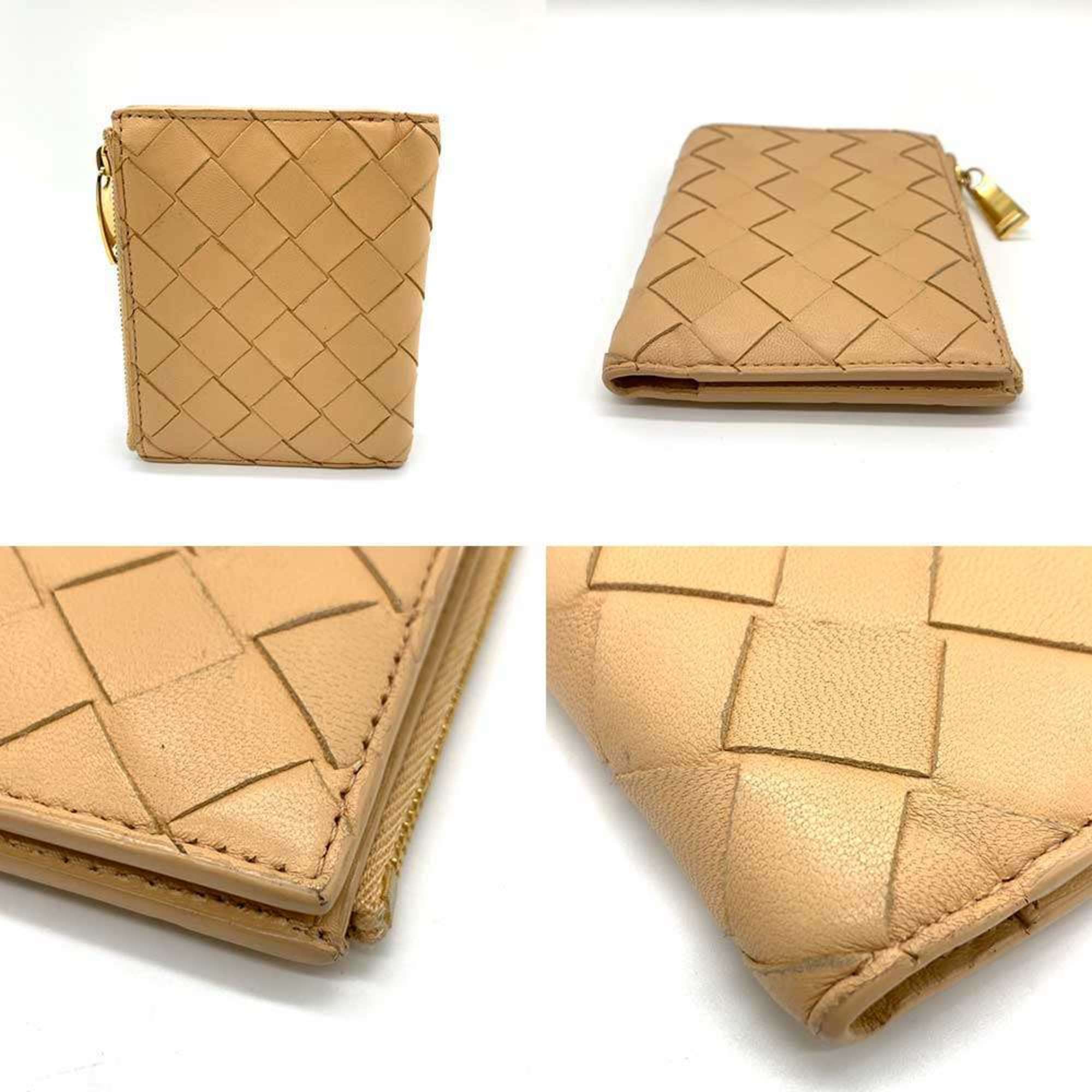 Bottega Veneta Wallet Intrecciato Bi-fold Beige Square Women's Men's Leather BOTTEGAVENETA Takarazuka Store