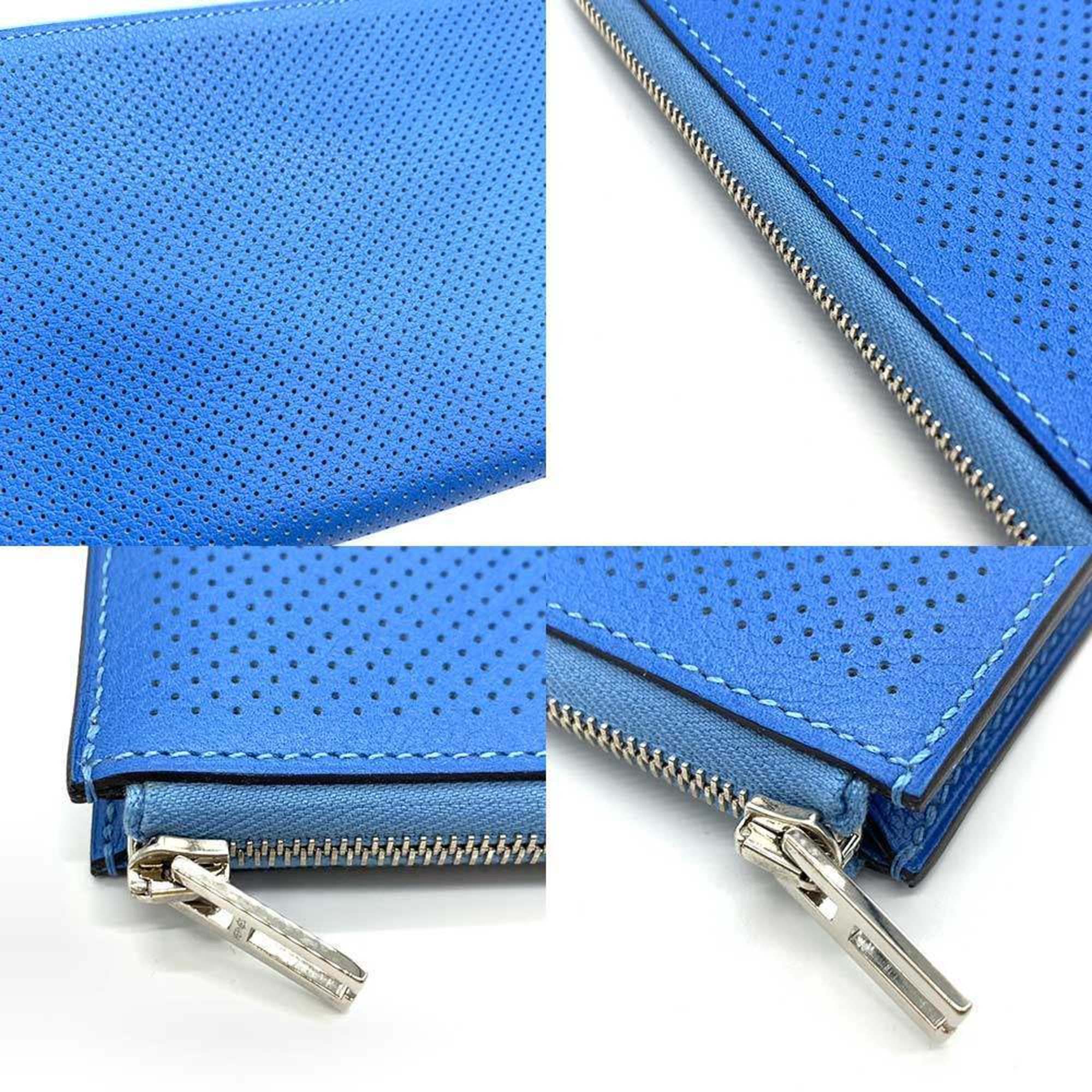 Hermes Wallet Remix Combine Blue Long L-Shaped Punching Women's Leather HERMES