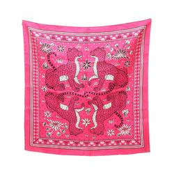 Hermes HERMES Carré 55 LES LEOPARDS Scarf Silk Women's Pink Black White