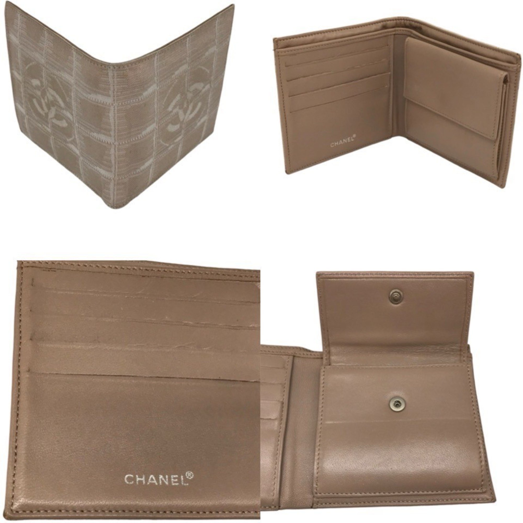 Chanel Bi-fold Wallet New Travel Line Canvas x Leather Beige No. 7 CHANEL